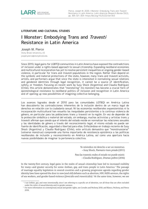 travessti|I Monster: Embodying Trans and Travesti Resistance in Latin .